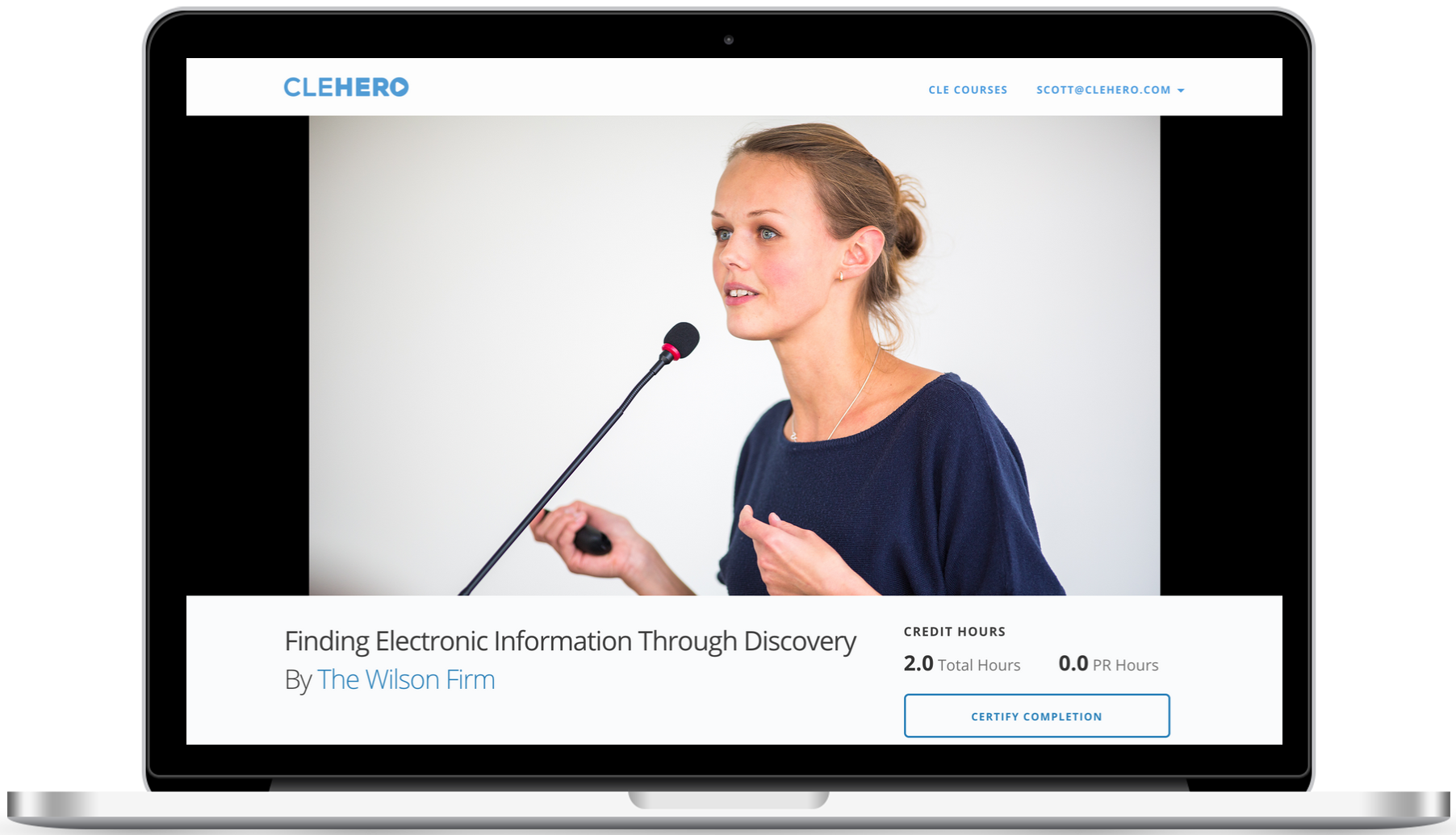 CLE Hero platform on a laptop