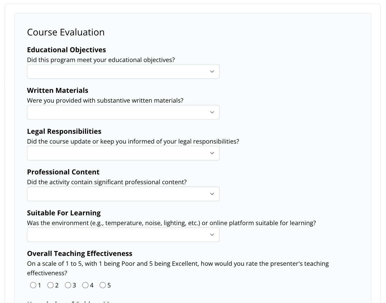 CLE course evaluation form